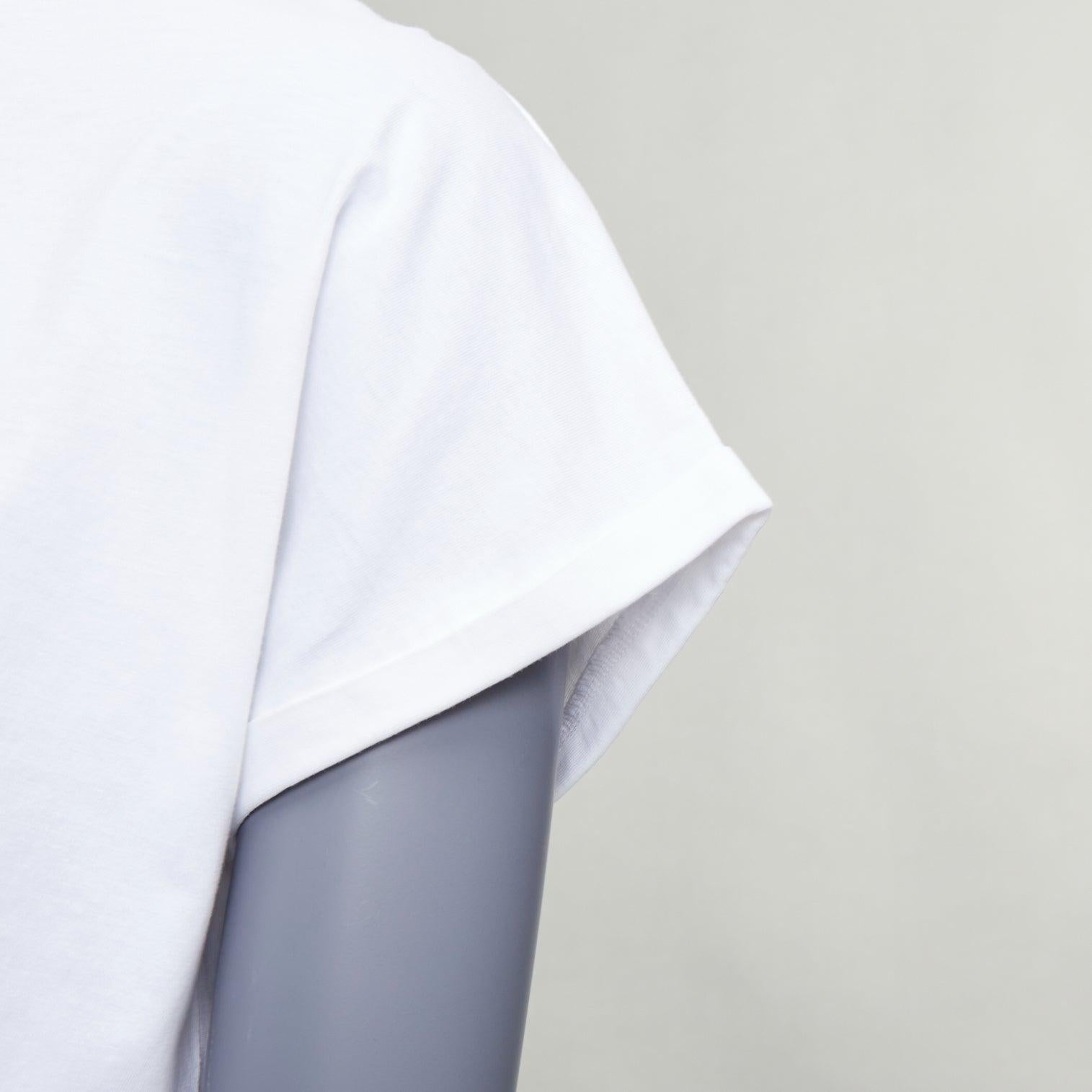 BALMAIN blanc coton noir logo feutre imprimé capuchon manches roulées tshirt XS en vente 2
