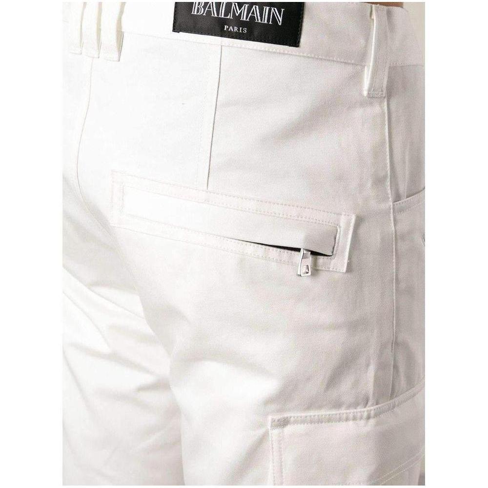 Balmain White Cotton Cargo Biker Shorts In Excellent Condition For Sale In Brossard, QC