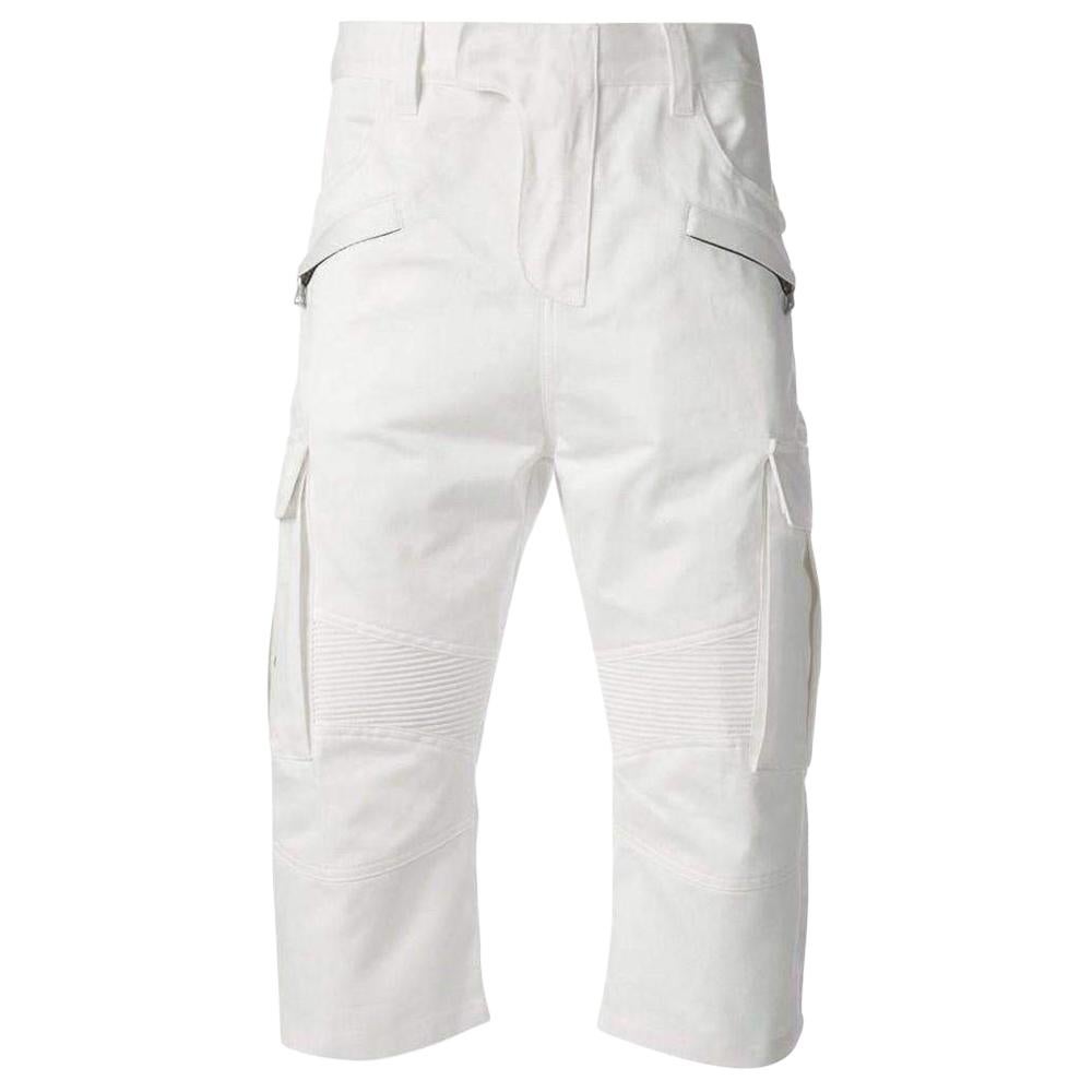 Balmain White Cotton Cargo Biker Shorts For Sale