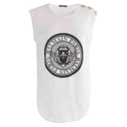 Balmain White cotton logo vest For Sale