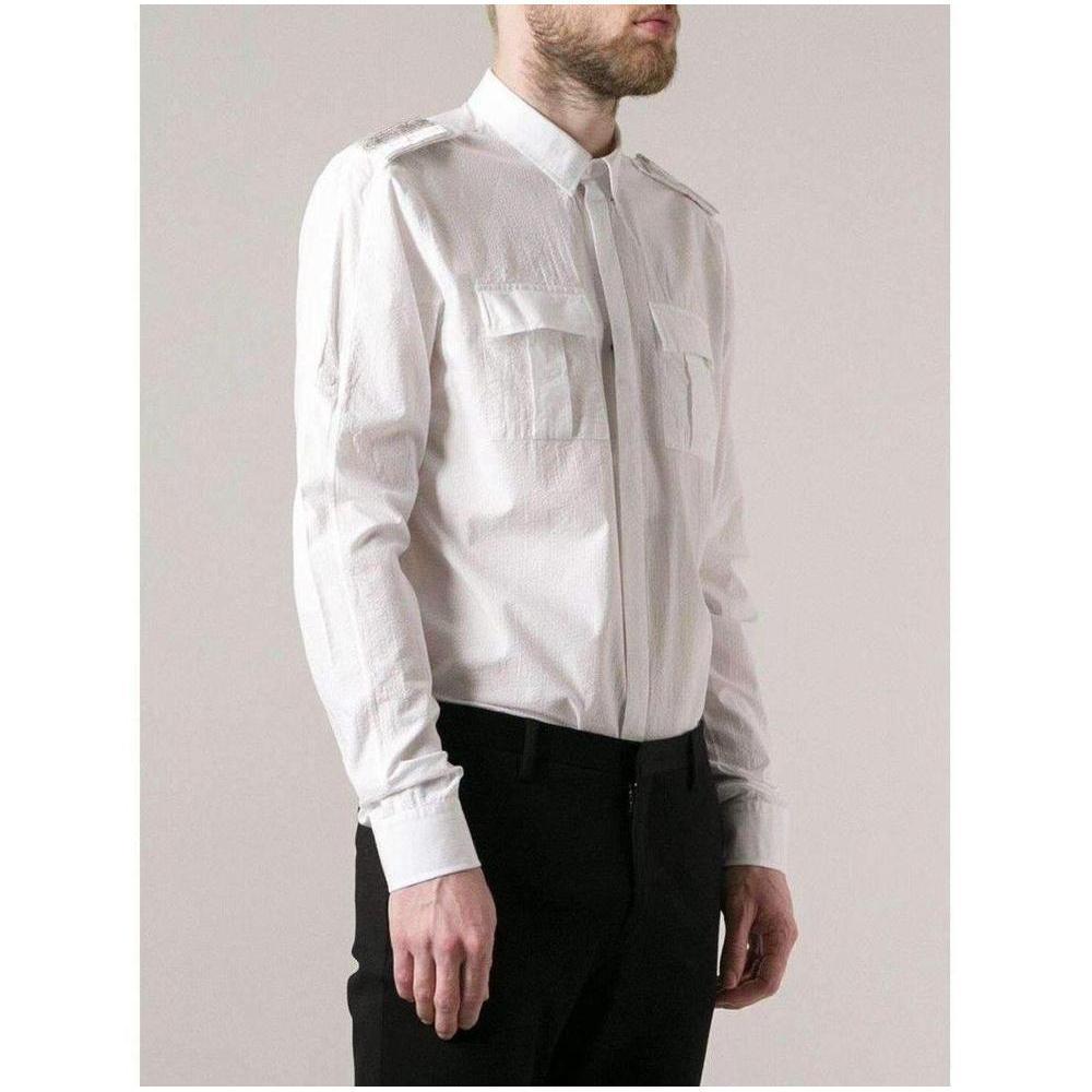 Gray Balmain White Cotton Military Shirt For Sale