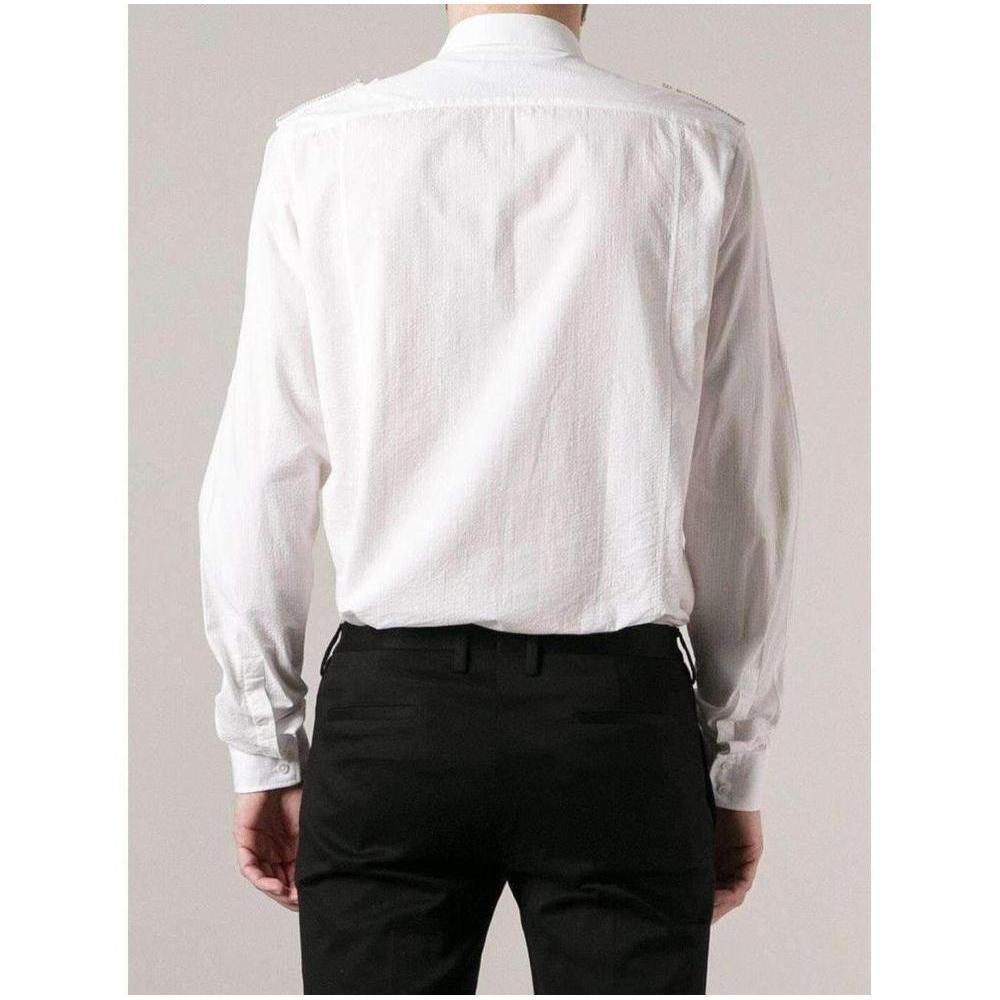 Balmain White Cotton Military Shirt In Excellent Condition For Sale In Brossard, QC
