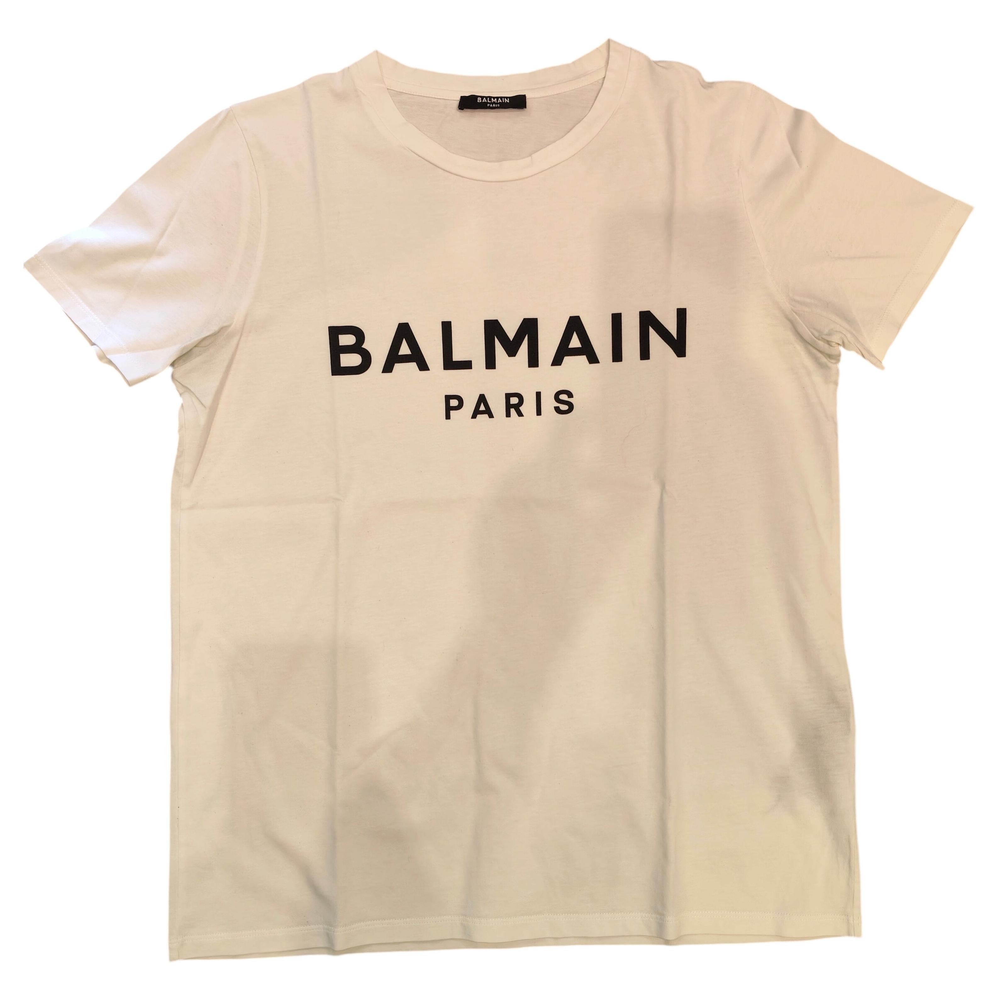 Balmain Unisex White Cotton T-Shirt, Size Medium, Excellent Condition For Sale