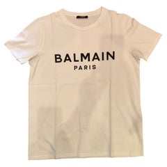 Balmain Unisex White Cotton T-Shirt, Size Medium, Excellent Condition