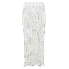 Balmain White Crochet Knit Midi Skirt S