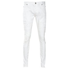 Used Balmain White Distressed Denim Slim Fit Jeans M