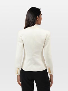 Balmain White Double Breasted Gold Button Blazer Size XS