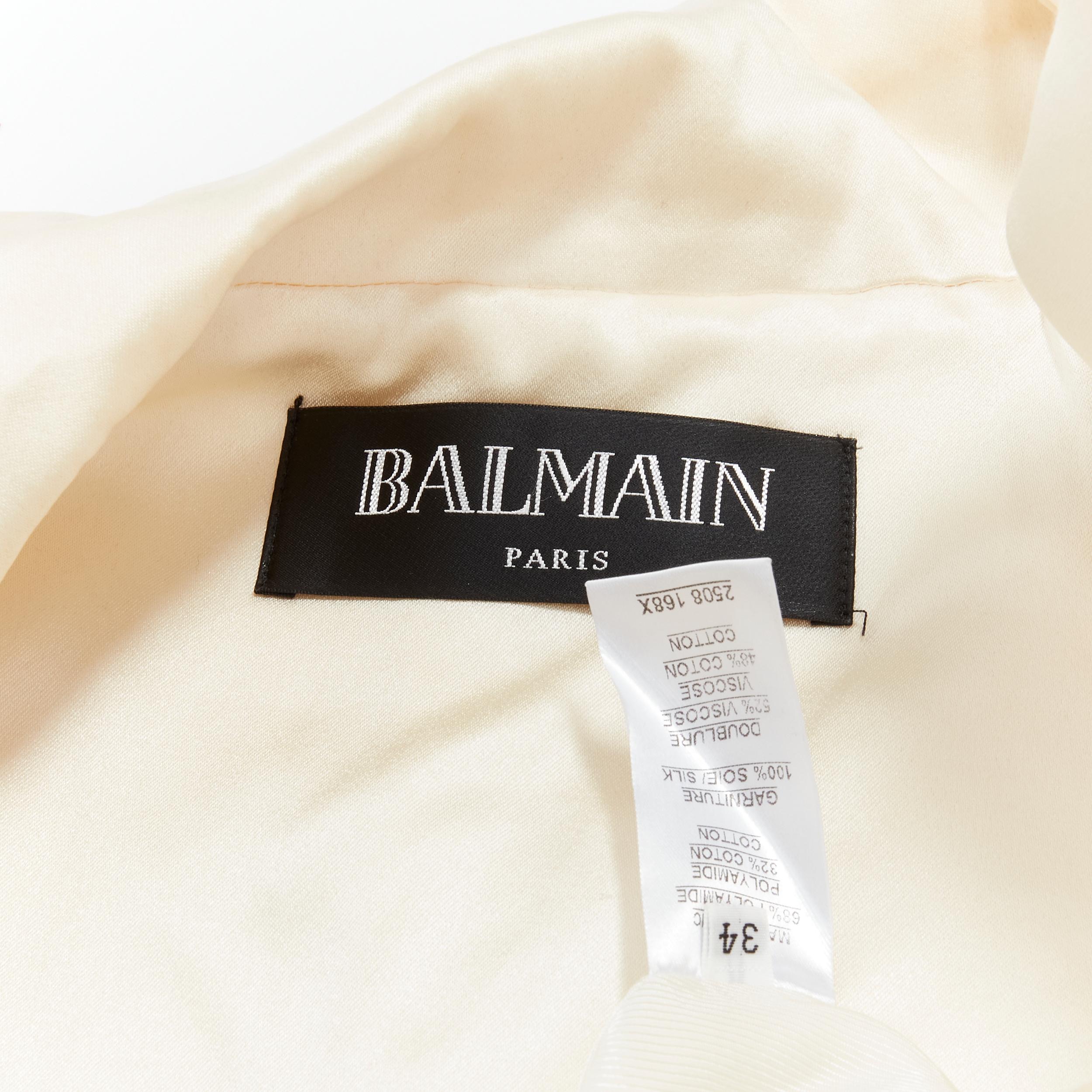 Women's or Men's BALMAIN white geometric jacquard wide silk collar boxy vest jacket FR34 XS