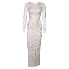 white long sleeve fitted dress Balmain White Geometric Open Knit Long Sleeve Fitted Dress S