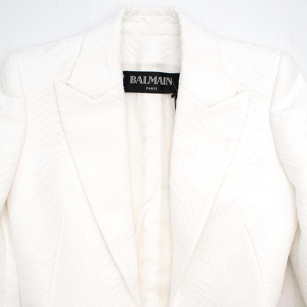 Gray Balmain White Jacquard Blazer FR 34