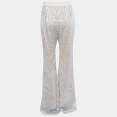 Balmain White Jacquard Knit Wide Leg Pants