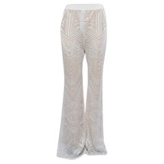 Balmain White Jacquard Knit Wide Leg Pants 
