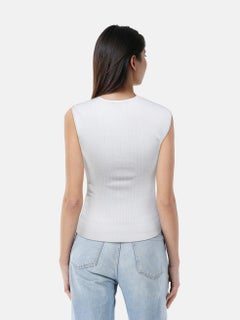 Balmain White Knit Sleeveless Button Detail Top Size S