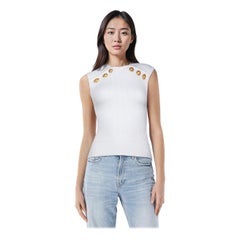 Balmain White Knit Sleeveless Button Detail Top Size S