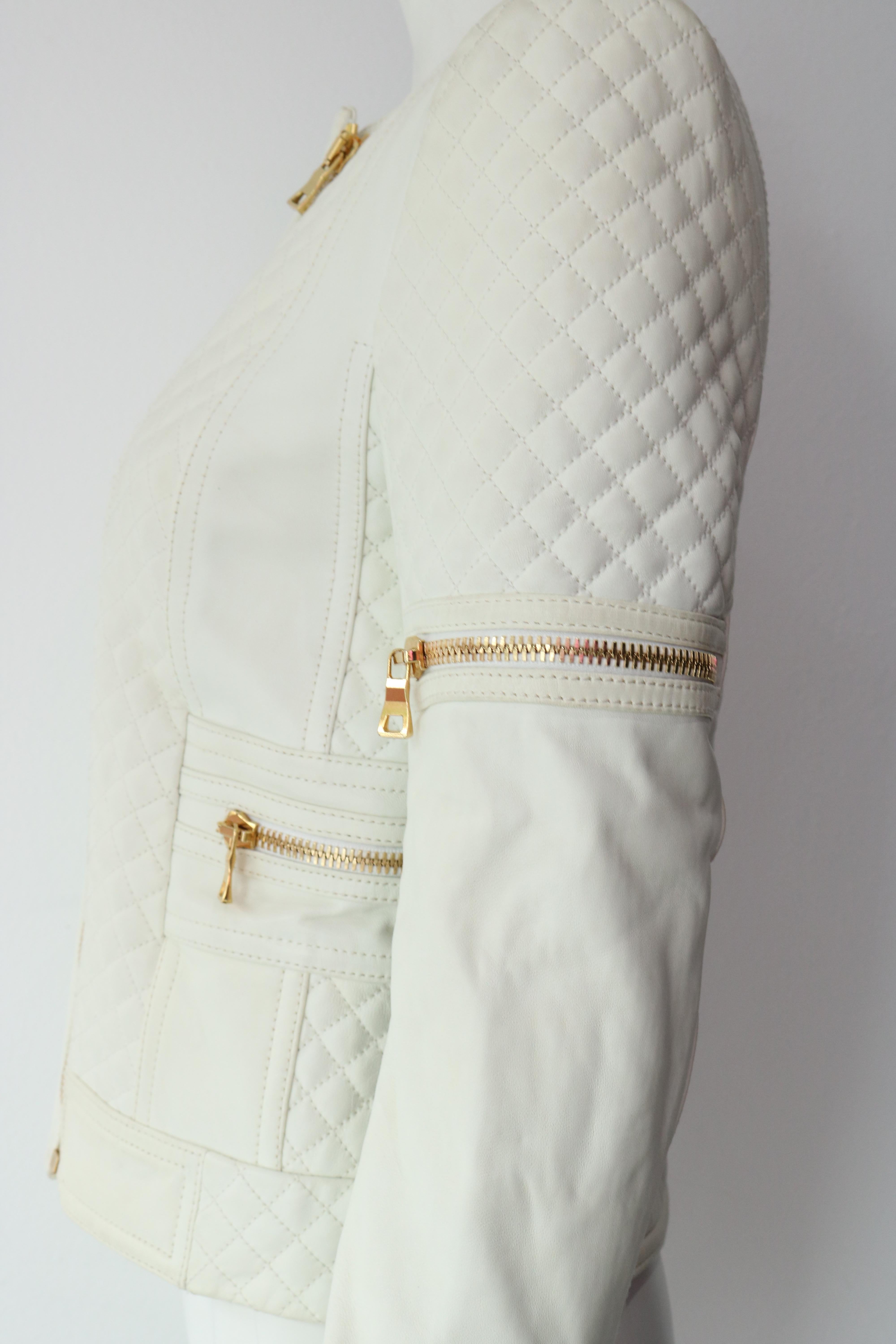 Gray Balmain White Leather Jacket 