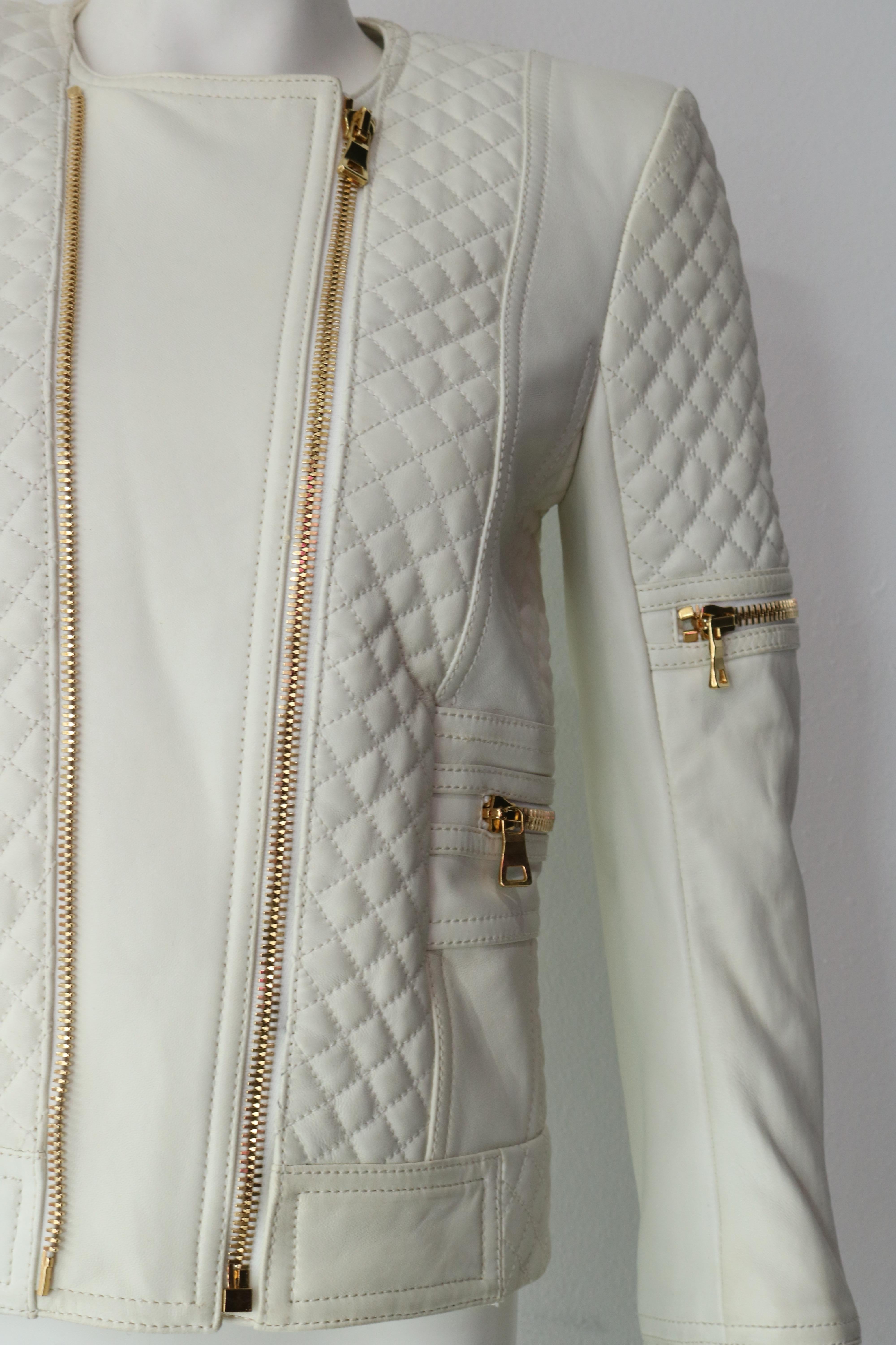 Balmain White Leather Jacket  In New Condition In Thousand Oaks, CA