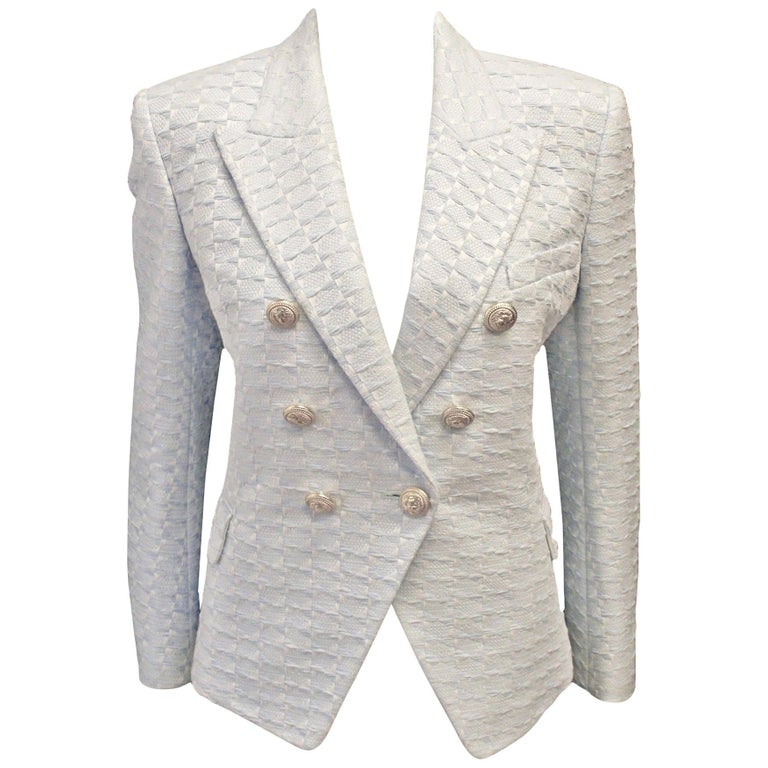 Balmain White and Light Blue Tweed Jacket 44 EU at 1stDibs | balmain blue  tweed blazer