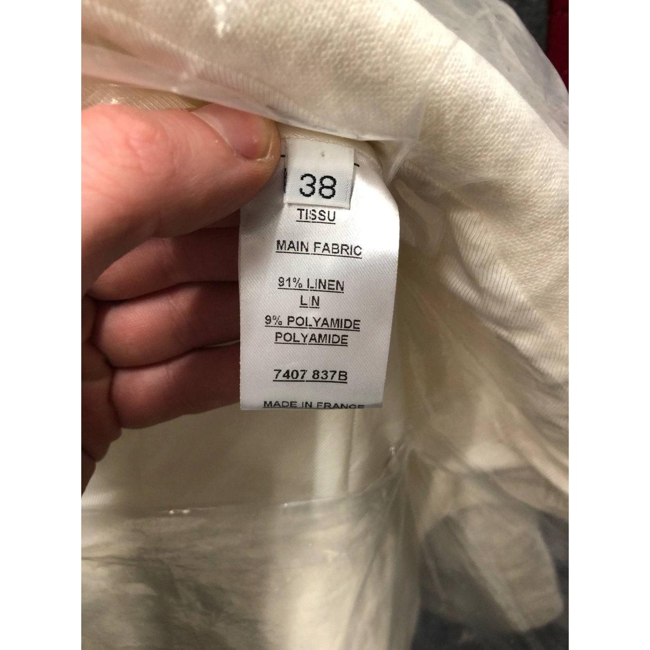 Donna Balmain White Linen Crystal Trim Jacket - Size M (FR38) in vendita