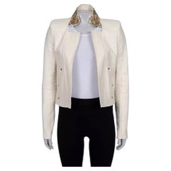 Balmain White Linen Crystal Trim Jacket - Size M (FR38)