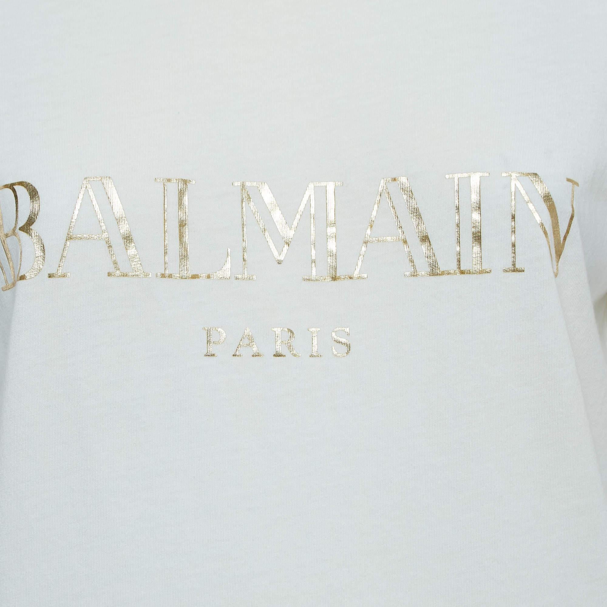 Gray Balmain White Logo Print Distressed Cotton Button Detailed Tank Top M For Sale