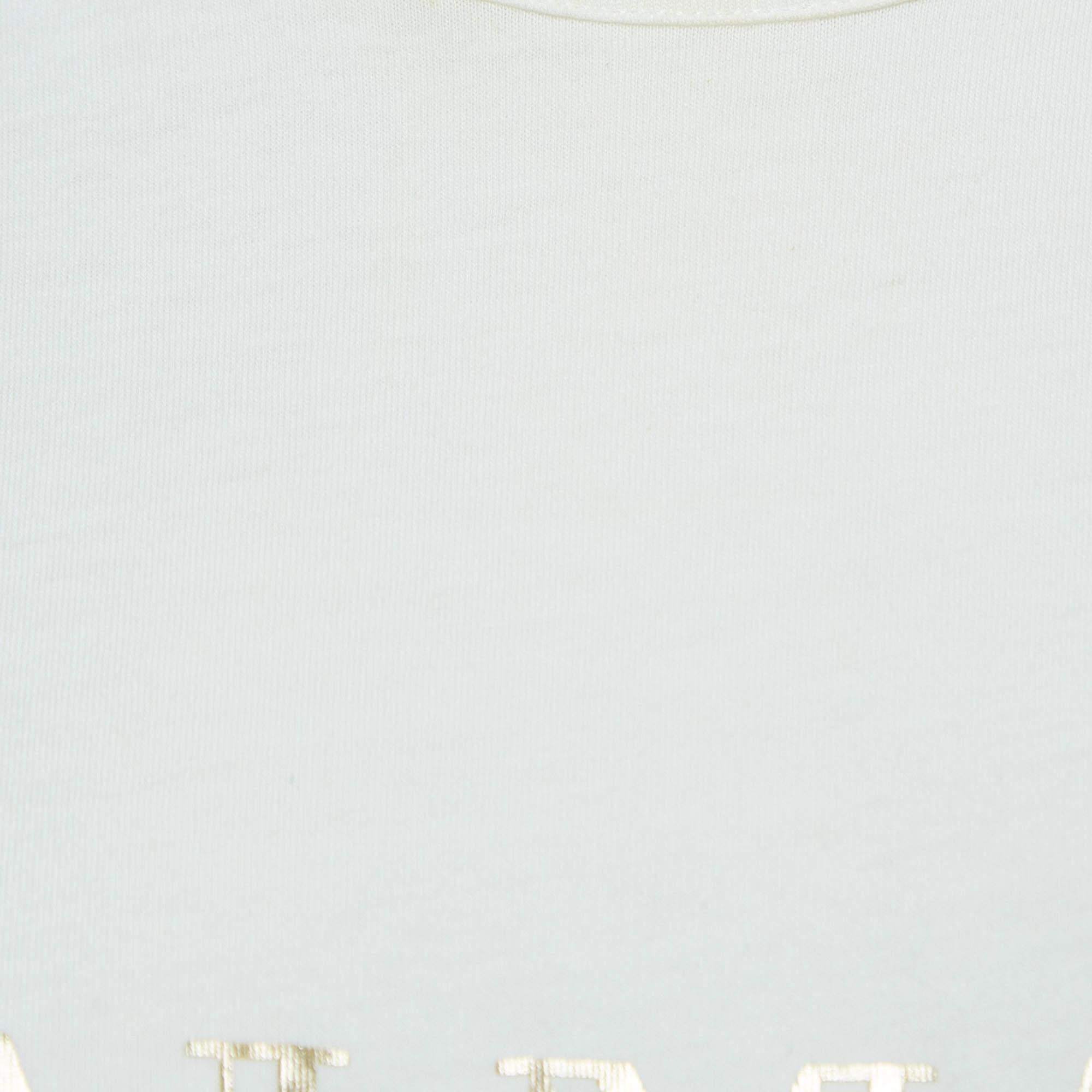 Women's Balmain White Logo Print Distressed Cotton Button Detailed Tank Top M For Sale