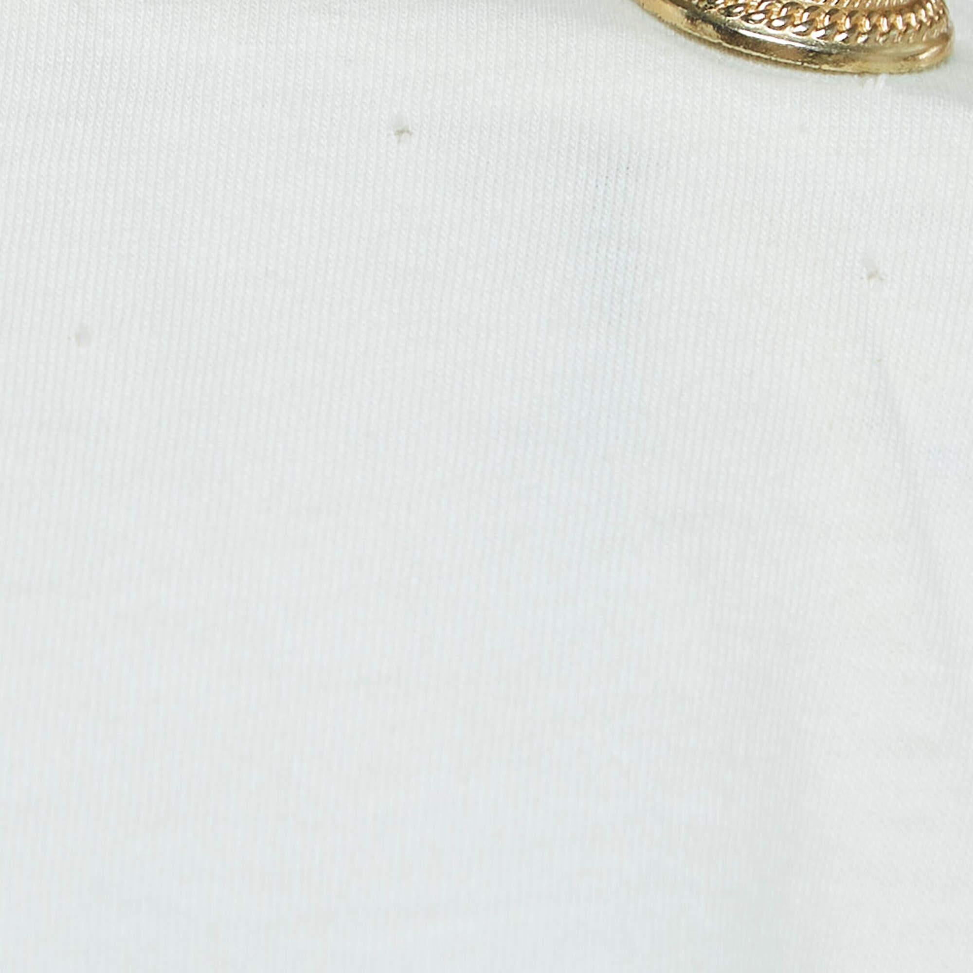 Balmain White Logo Print Distressed Cotton Button Detailed Tank Top M For Sale 1