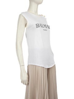 Balmain White Logo Printed Top Size S