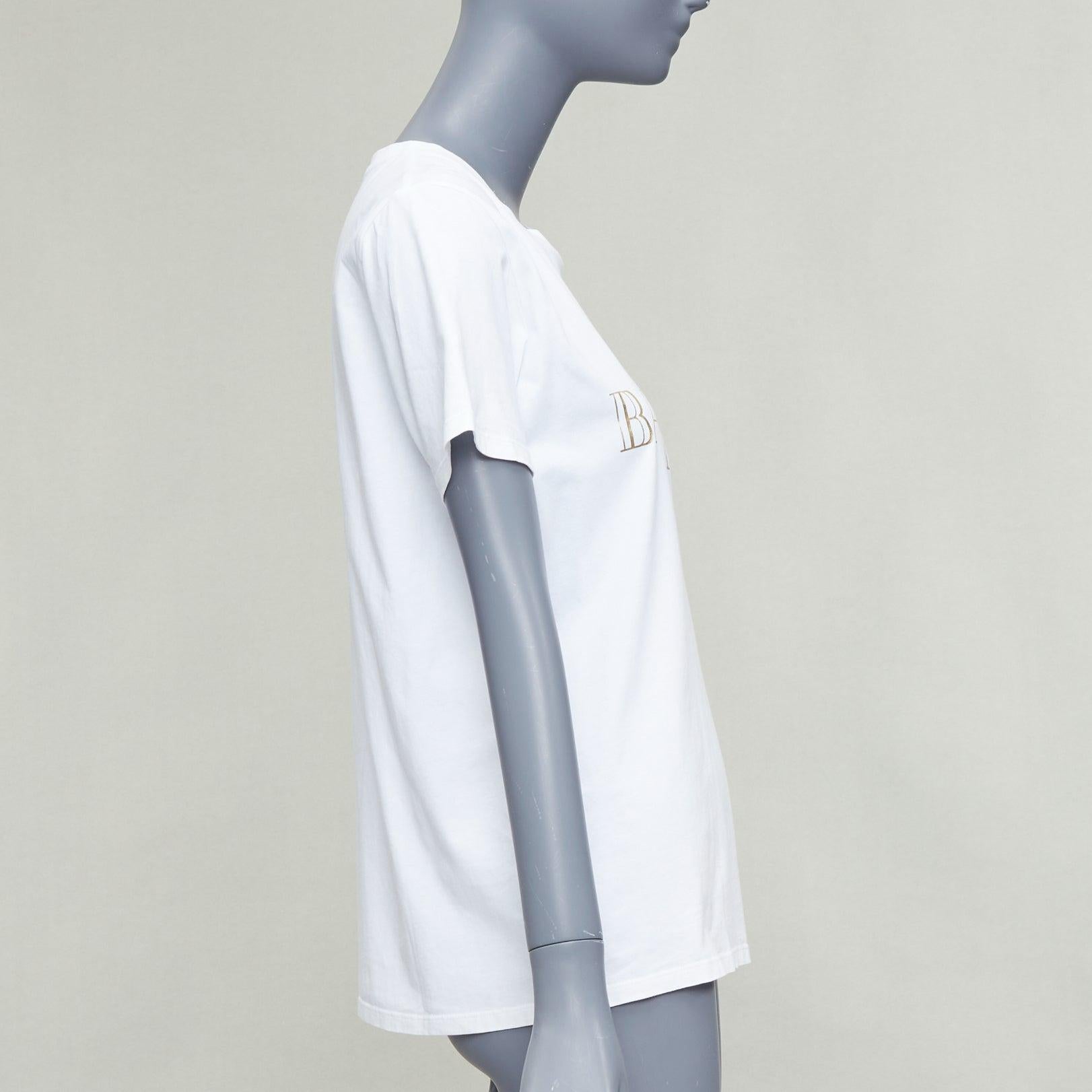 Balmain bianco metallizzato oro stampa logo con bottoni sulla spalla tshirt FR38 M In condizioni buone in vendita a Hong Kong, NT