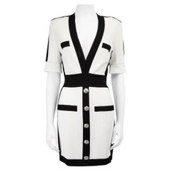 Balmain White Metallic Knit Contrast Trim Dress Size M