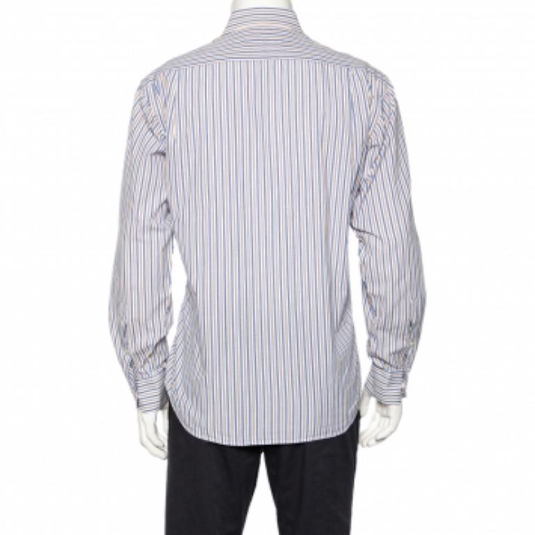 Balmain White Striped Cotton Button Front Shirt L In Good Condition In Dubai, Al Qouz 2