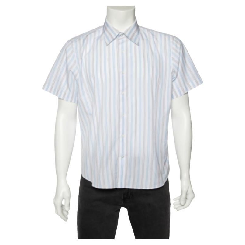 Balmain Camisa blanca a rayas de algodón de manga corta L