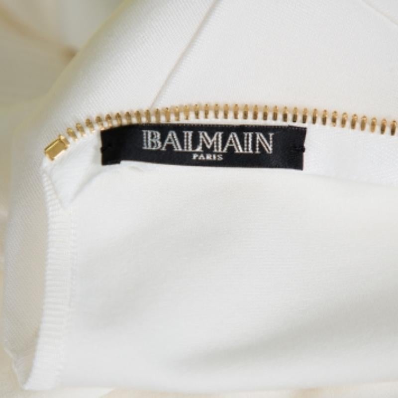 Balmain White Textured Knit Lace Up Tie Detail Mini Dress M In Good Condition For Sale In Dubai, Al Qouz 2