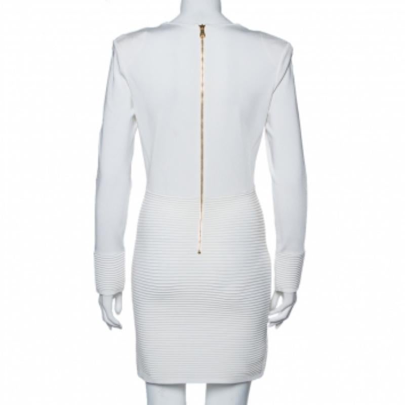 Balmain White Textured Knit Lace Up Tie Detail Mini Dress M For Sale 1