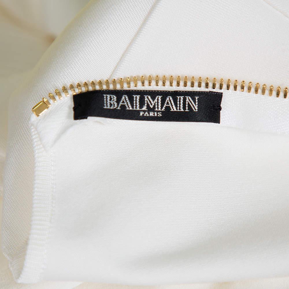Women's Balmain White Textured Knit Lace Up Tie Detail Mini Dress M For Sale