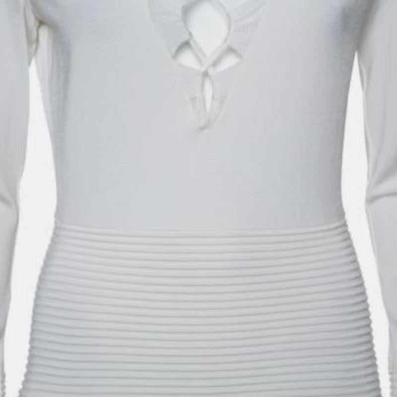 Balmain White Textured Knit Lace Up Tie Detail Mini Dress M For Sale 4