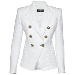 Balmain White Tweed Double Breasted Blazer S