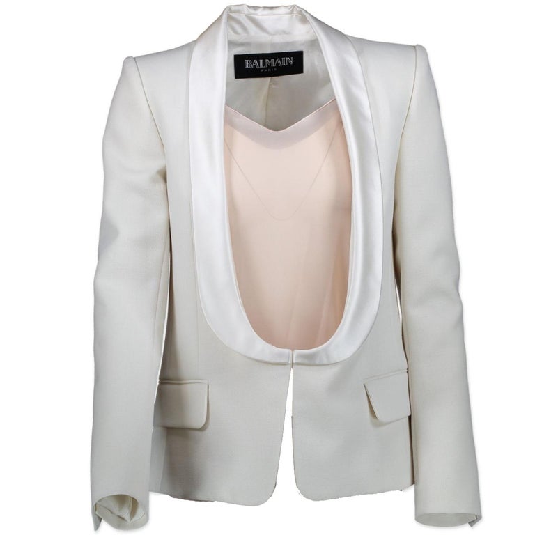 ankomst Terapi Pioner Balmain White Wool Lapel Blazer - size 34 at 1stDibs | balmain white blazer,  size 34 blazer