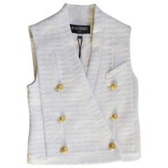 Balmain White Woven Tailored Sleeveless Vest
