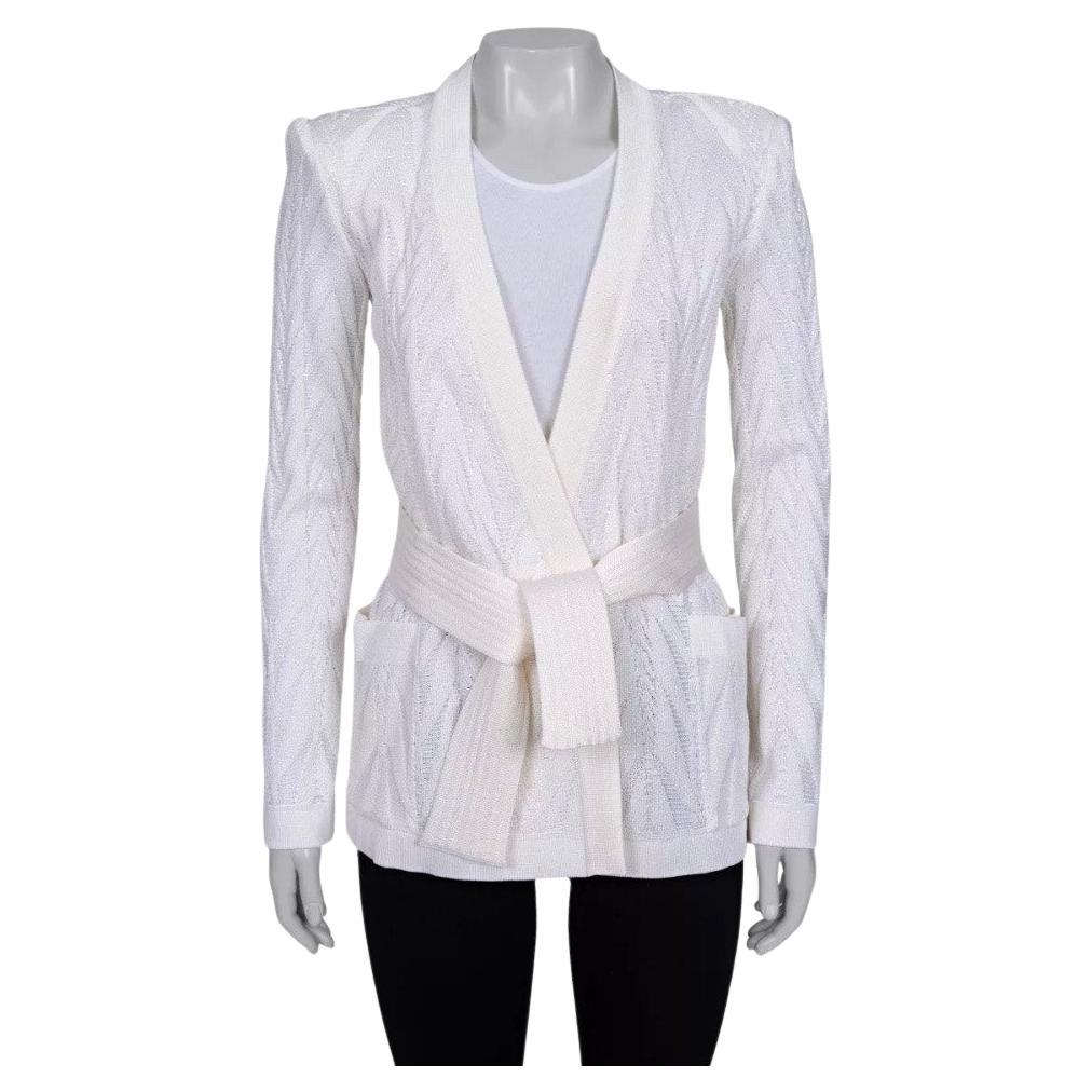 Balmain White Wrap Cardigan with Belt - Size36/ S