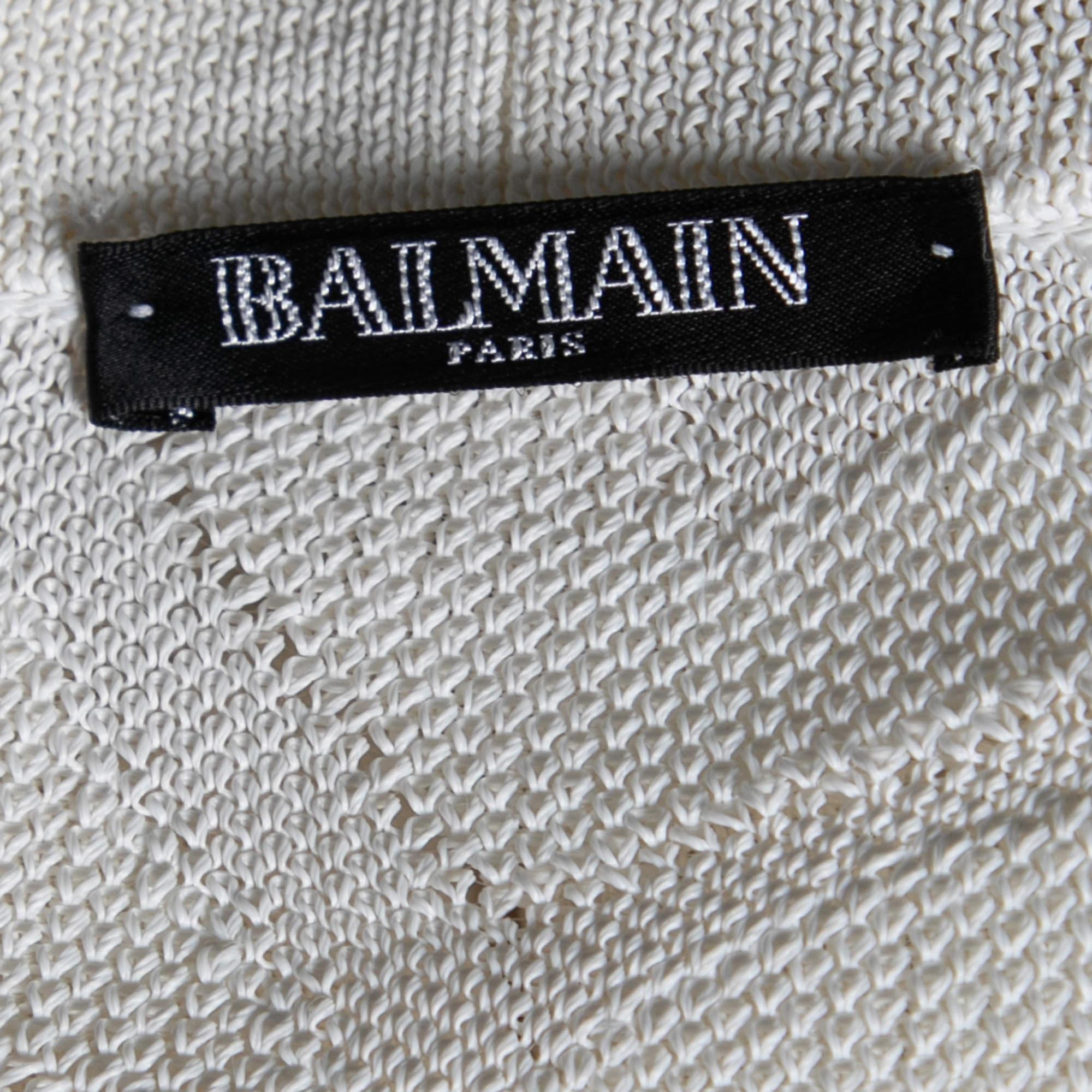 Balmain Weiße Zebra-Wickeljacke aus strukturiertem Strick mit Gürtel und Gürtel M im Zustand „Hervorragend“ im Angebot in Dubai, Al Qouz 2