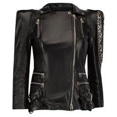 Giacca biker Balmain da donna in pelle nera con catena