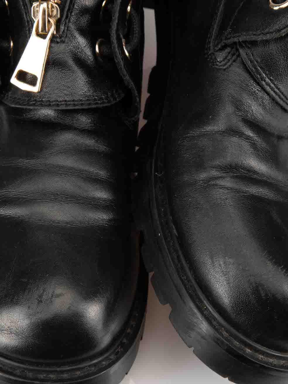 Balmain Damen Schwarz Leder Reißverschluss Detail Combat Stiefel im Angebot 1