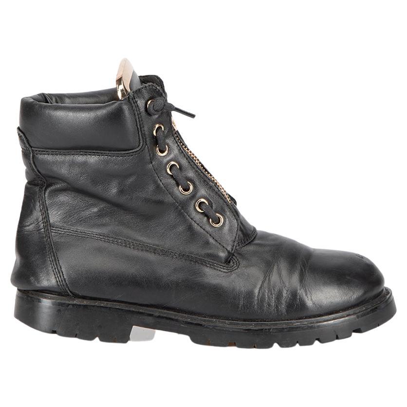 Balmain Women's Black Leather Zip Detail Combat Boots For Sale