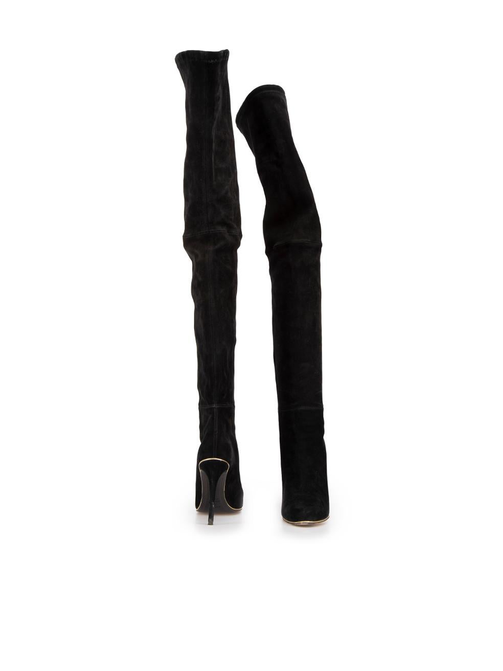 Balmain Women's Black Suede Thigh High Heeled Boots In Good Condition In London, GB