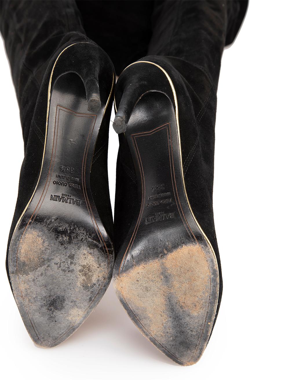 Balmain Women's Black Suede Thigh High Heeled Boots 2