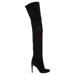 Balmain Women
s Black Suede Thigh High Heeled Boots