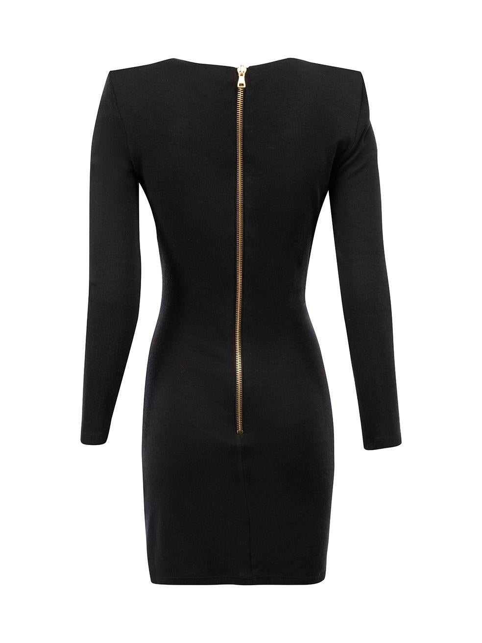 Balmain Women's Black Wool Padded Shoulder Mini Dress In Good Condition In London, GB