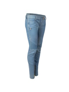 Balmain Women's Blue Leather Biker Skinny Trousers