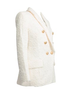 Balmain Women's Double Breasted Tweed Blazer with Gold Button Detail