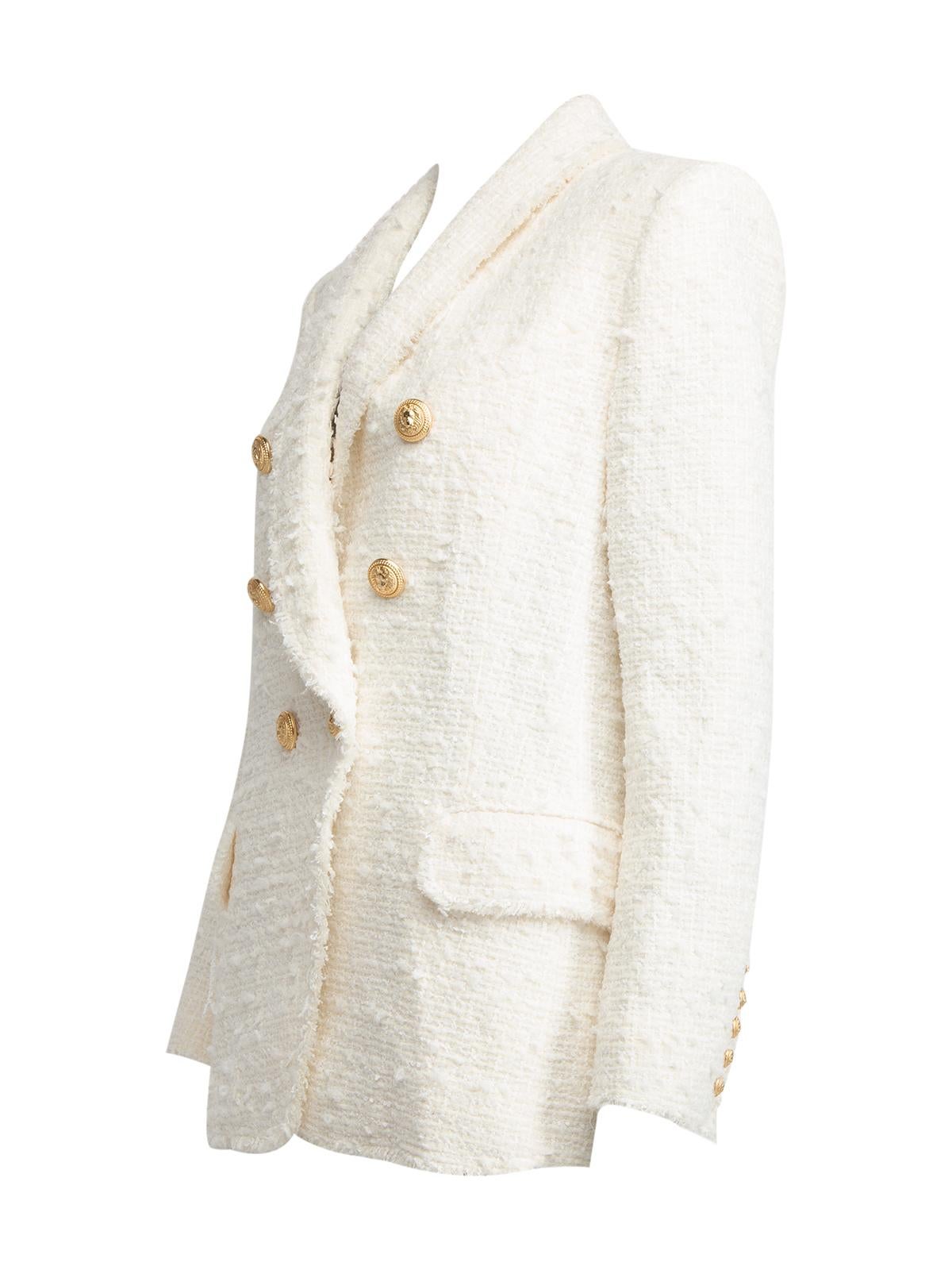 Balmain Women's Double Breasted Tweed Blazer with Gold Button Detail 1